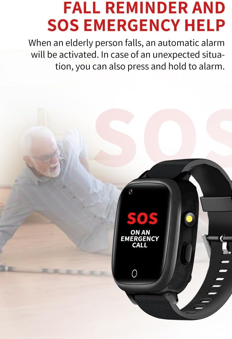 Reloj Inteligente GPS para Ancianos con Botón De Emergencia Sos, Dispositivos De Alerta De Alarma Y Caída, Reloj Inteligente De Videollamada 4g A Prueba De Agua, para Demencia, Alzheimer