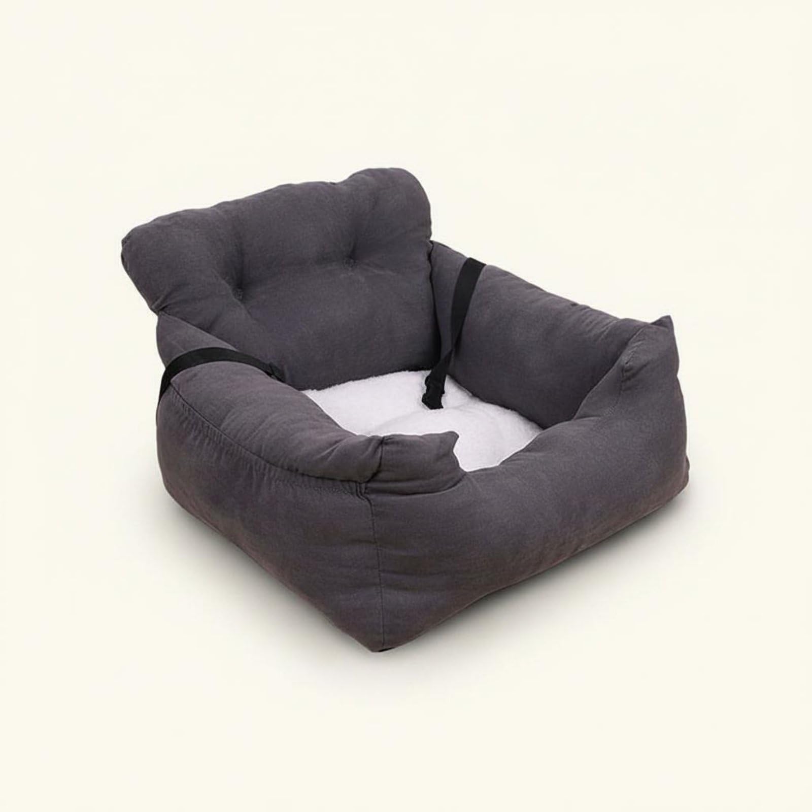 Cuscino Veicolo Centro Console Animali Domestici Seduta Imbottita Peluche Fibbie Regolabili Gancio Stabilità Installazione Facile Adatto a Viaggio Casa Hotel, Grigio Chiaro, 58x52x31 CM