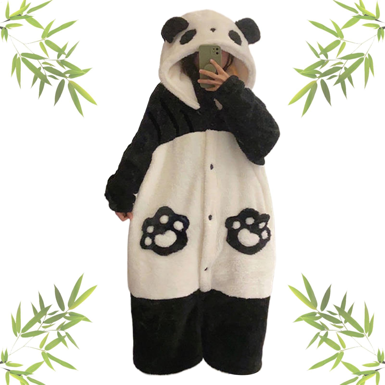Pijama De Panda Ropa De Dormir Con Capucha De Forro Polar De Coral Gruesa Y