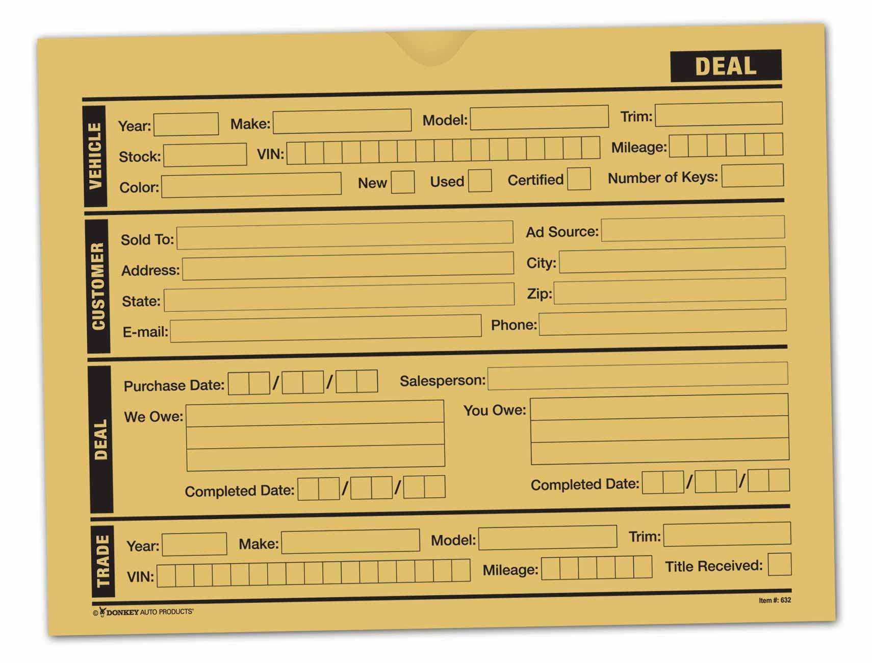 Vehicle Deal Jackets Printed - Dealer Choice - File Folders (100 per Pack) (Dark Buff)