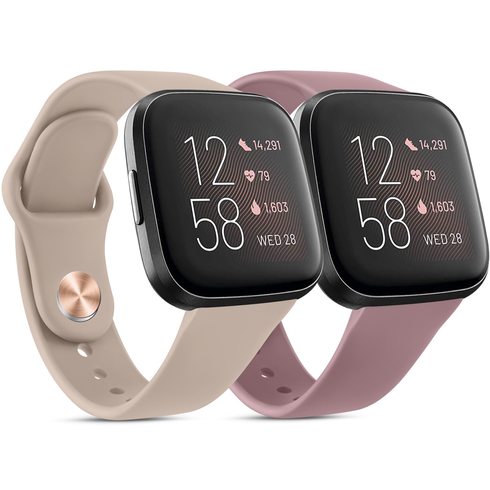 Tobfit Silicone Band for Fitbit Versa 2 Fitness Tracker, Soft Quick-Release Sport Strap for Fitbit Versa SE Watch, Wristband with Metal Buckle for Men Women (2 Pack, Smokey Mauve/Milk Tea) (B0CLLPG4CX) Amazon Price History, Amazon Price Tracker