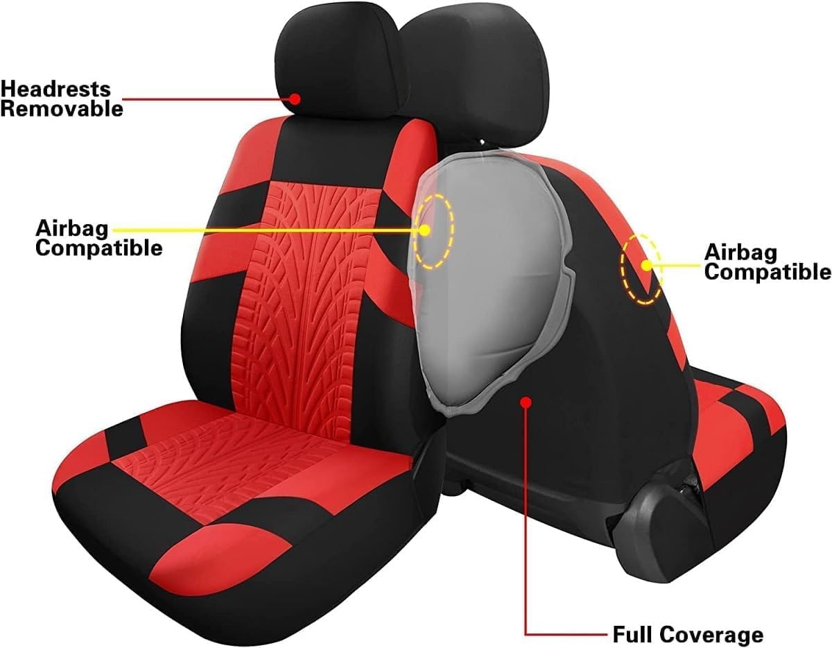 Housse Siege Voiture pour Fiat Panda/Grande Panda/Panda Hybrid, Avant Arrière Coussins Couvre Respirant Antidérapant Protecteurs Interieu Accessoire,D Red
