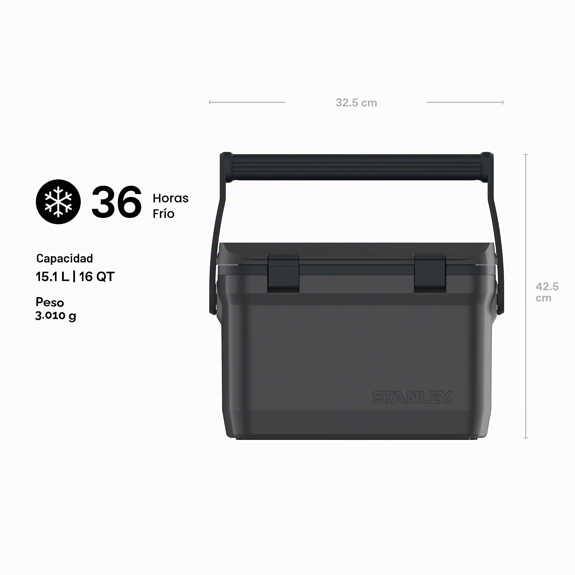 Stanley Adventure Nevera Portátil Outdoor 15,1L - Hielo hasta 36 Horas - Caja Térmica - Sin BPA - Nevera de Cofre con Sistema de Cuerda Ajustable - Nevera Resistente para 21 Latas - Antigoteo - Black