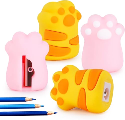 4 sacapuntas de pata de gato bonito sacapuntas manual para niños pequeños sacapuntas de mano para la escuela suministros de oficina escolares Kawaii