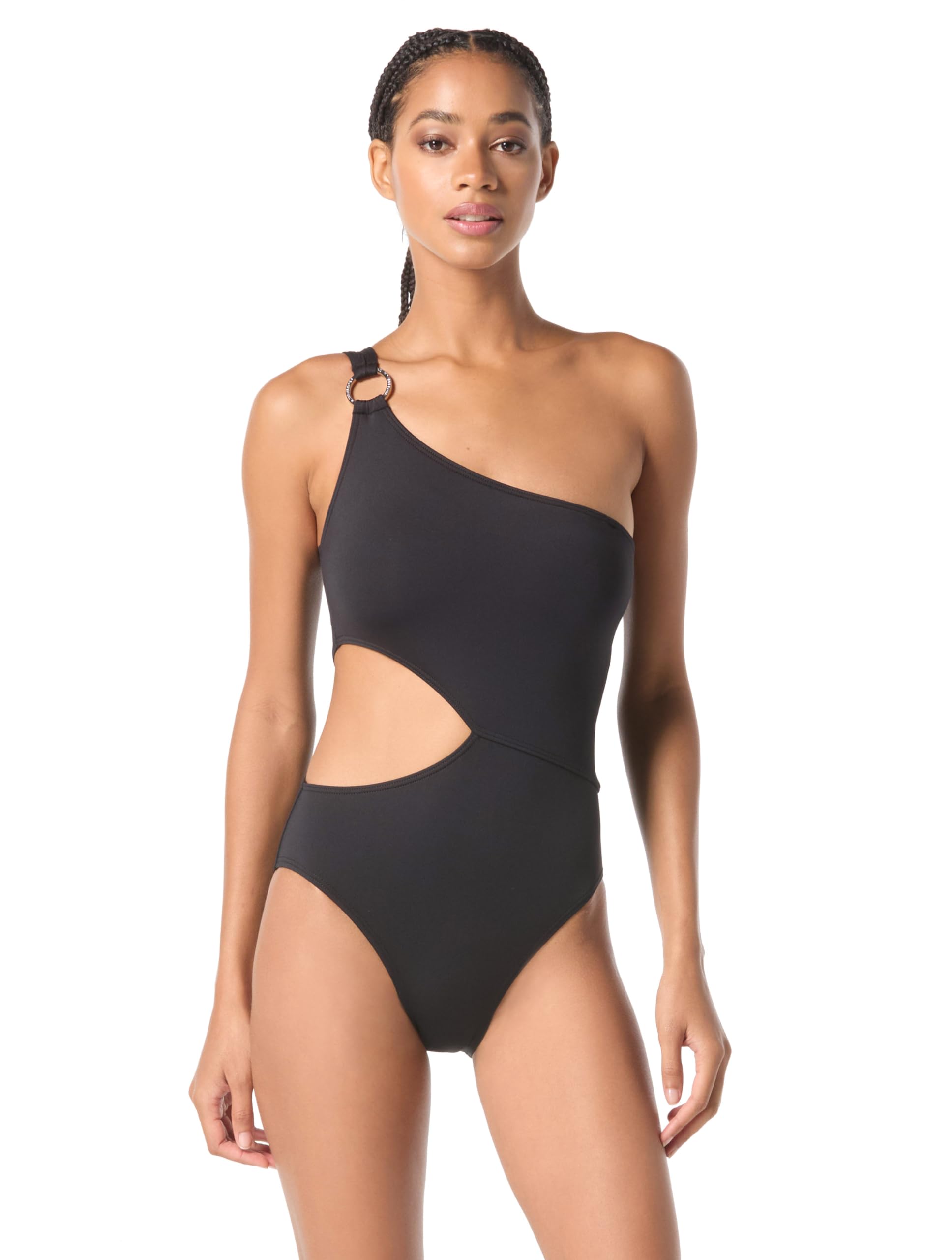 Photo 1 of Michael Kors Swimwear Women's One Shoulder Cut Out One Piece, Black, 12