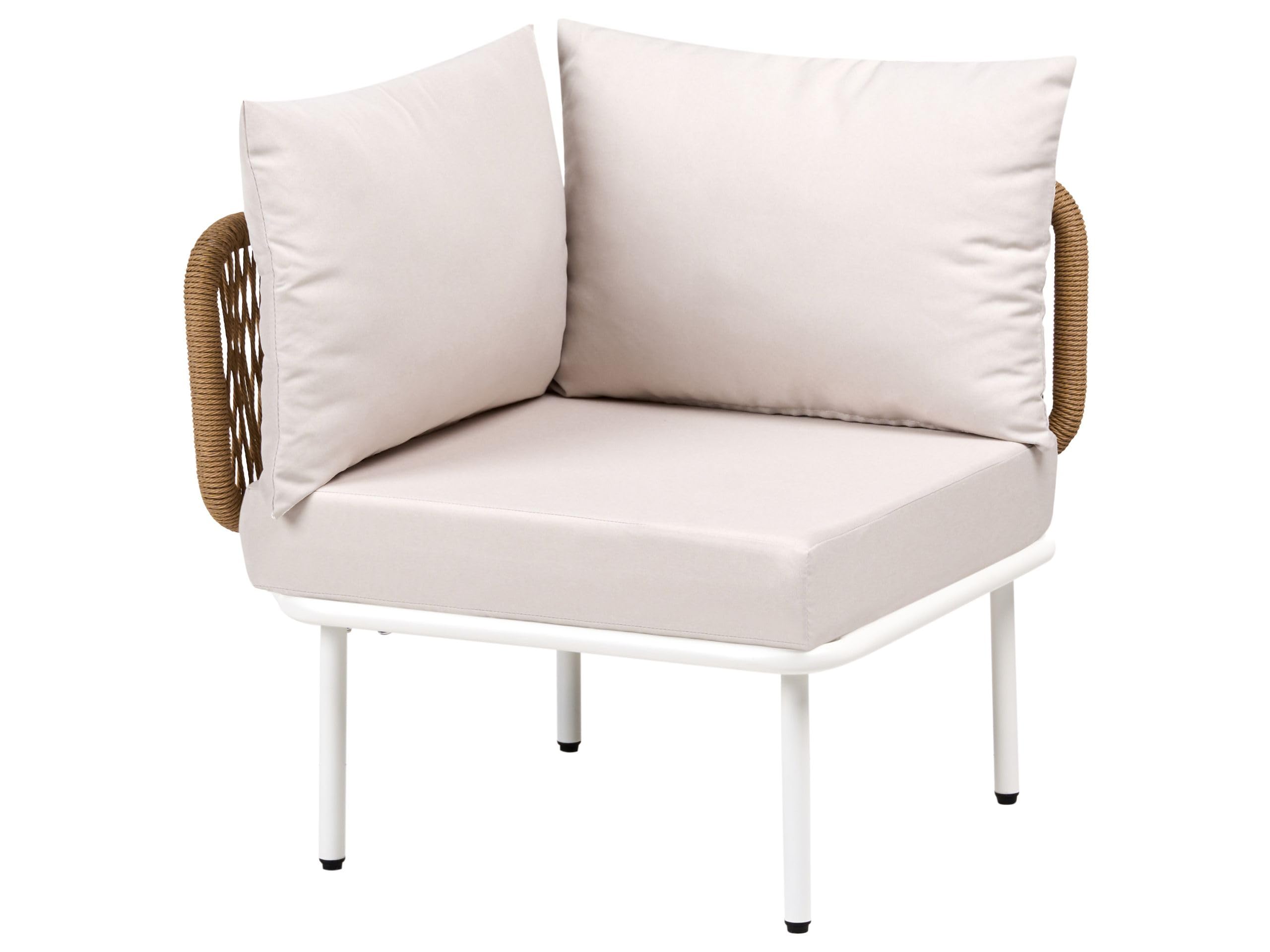 Beliani Module d'angle de Jardin Moderne en Métal et Rotin PE et Tissu Mobilier d'Extérieur Terrasse Beige Clair Baucina
