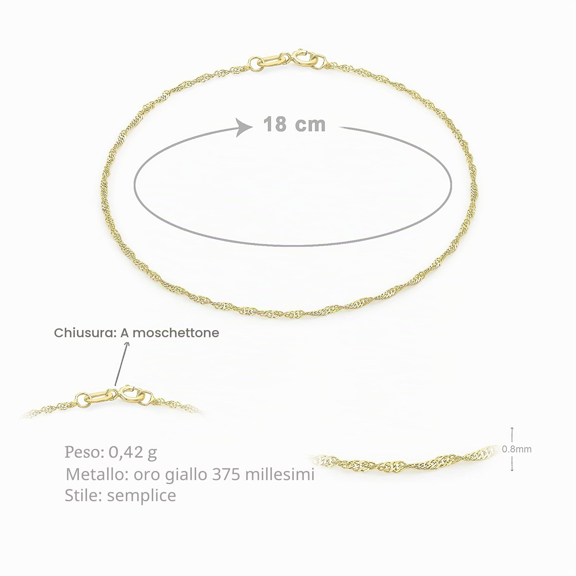 Bracciale da Donna, in Oro Giallo 9K (375)