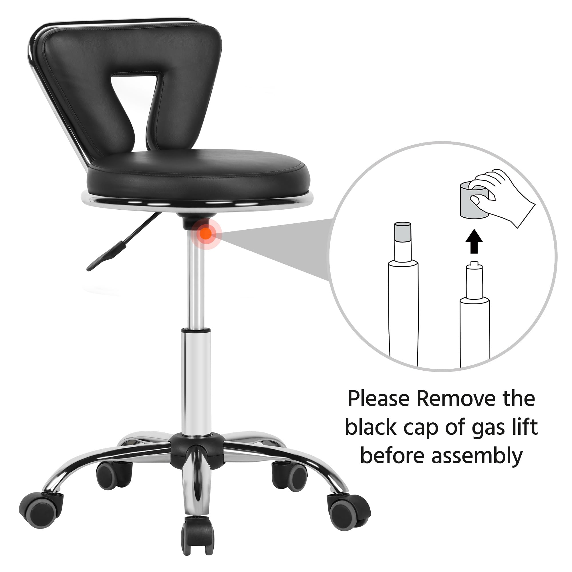 Yaheetech Sgabello Estetista con Schienale con Ruote Altezza Regolabile Girevole per Estetista Parrucchiere Ergonomico Ufficio Studio Scrivania Salone Nero