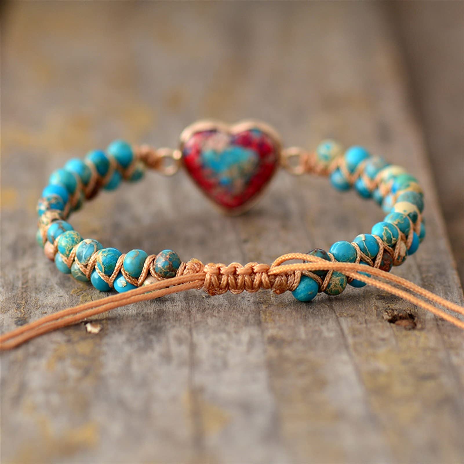 Pulsera de Piedra Natural Pulseras con dijes de corazón de Piedra Natural Pulseras de macramé Trenzadas de Hilo Pulsera Envolvente de Amistad de jaspes Joyería Femenina Pulsera joyería