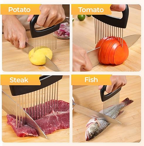 Miniatura 3 de Soporte de cebolla para rebanar, soporte para rebanar cebolla de acero inoxidable, 2025 nuevo cortador de verduras Tamato actualizado 2025,