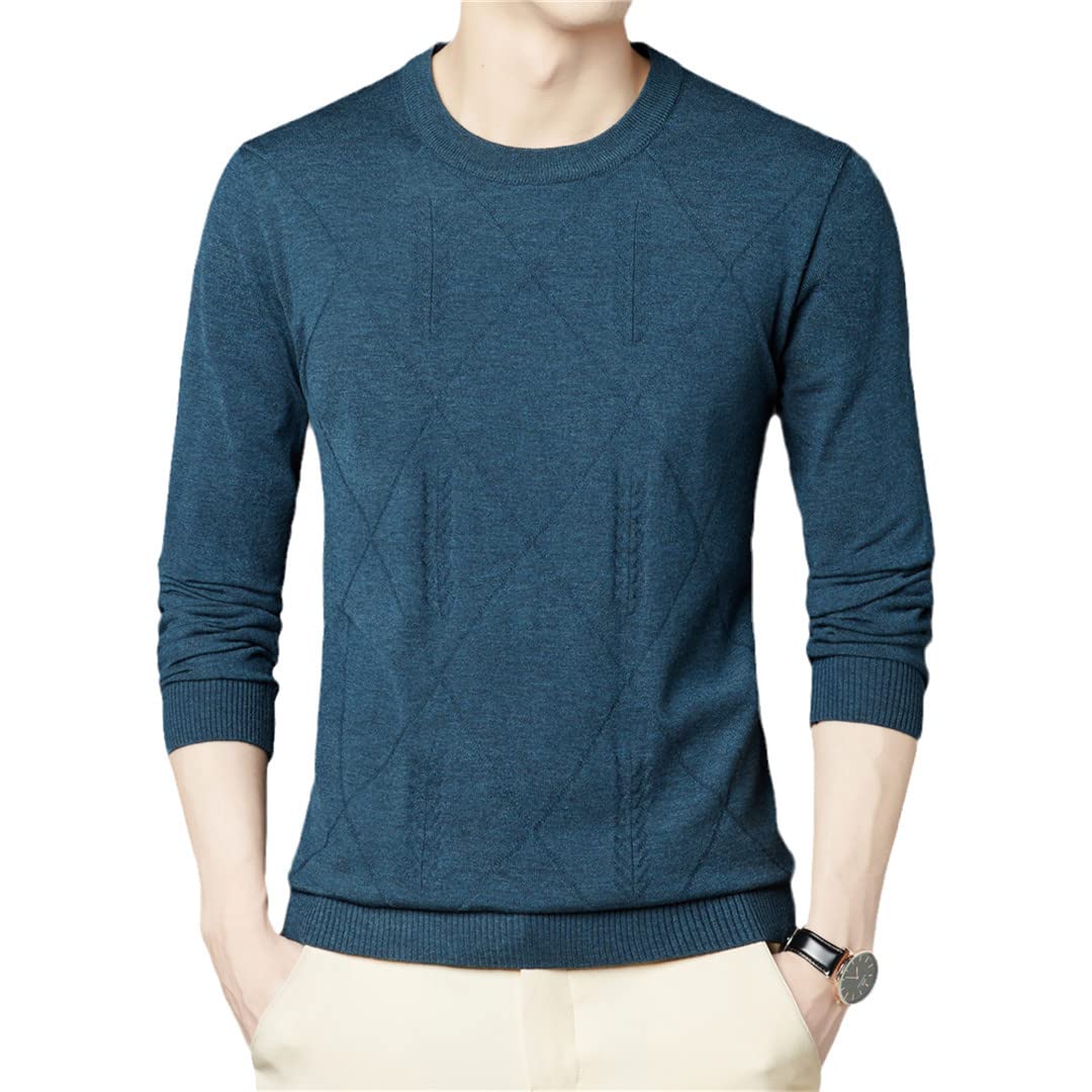 O-cuello de punto suéter de los hombres ropa otoño invierno casual jersey hombres, azul oscuro, L
