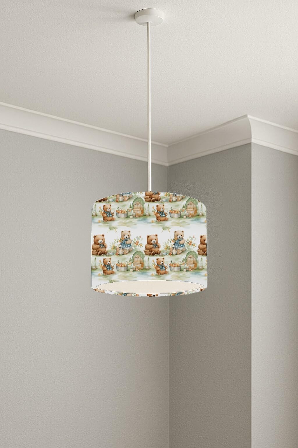 Cozy Bear Picnic lightshade – 20 x 18.5cm Ceiling Drum Shade | E33BB8