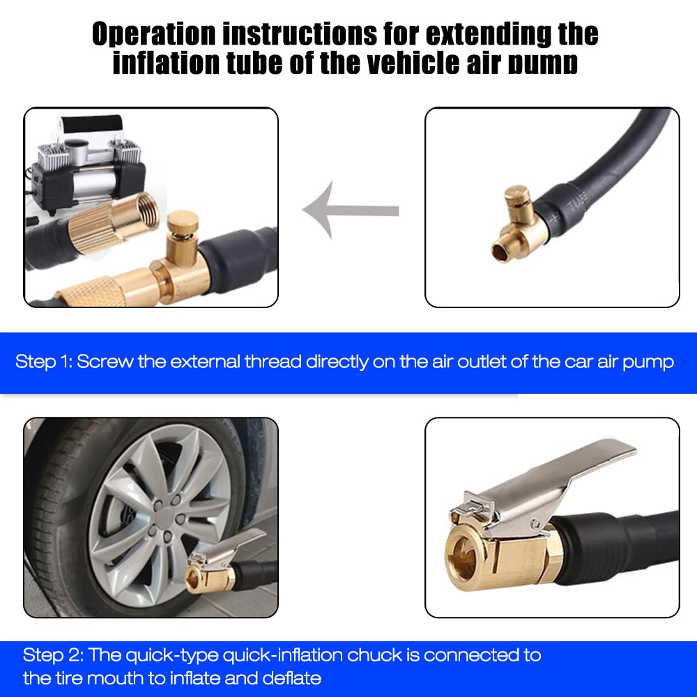 HaploS 3 Pezzi Connettore Valvola Pneumatica Universale, 2 In 1 Valvola Del Pneumatico Connettore Filettato Ottone Valvola Di Gonfiaggio Adatto Per Gonfiatore Pompa Auto Bicicletta Moto (Nero - Foto 9