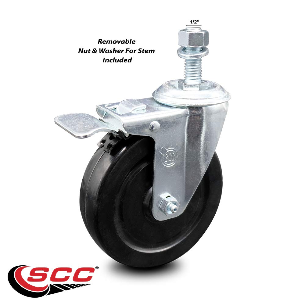 Hard Rubber Swivel Threaded Stem Caster w/5