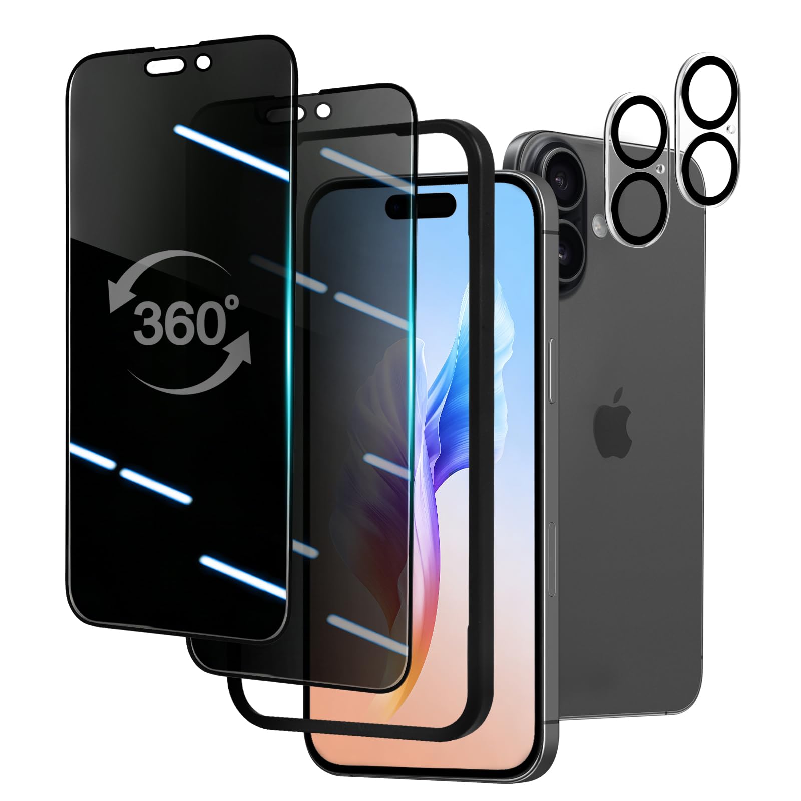PRTEXLAB【360°覗き見防止】 iPhone17 用 ガラスフィルム 3…
