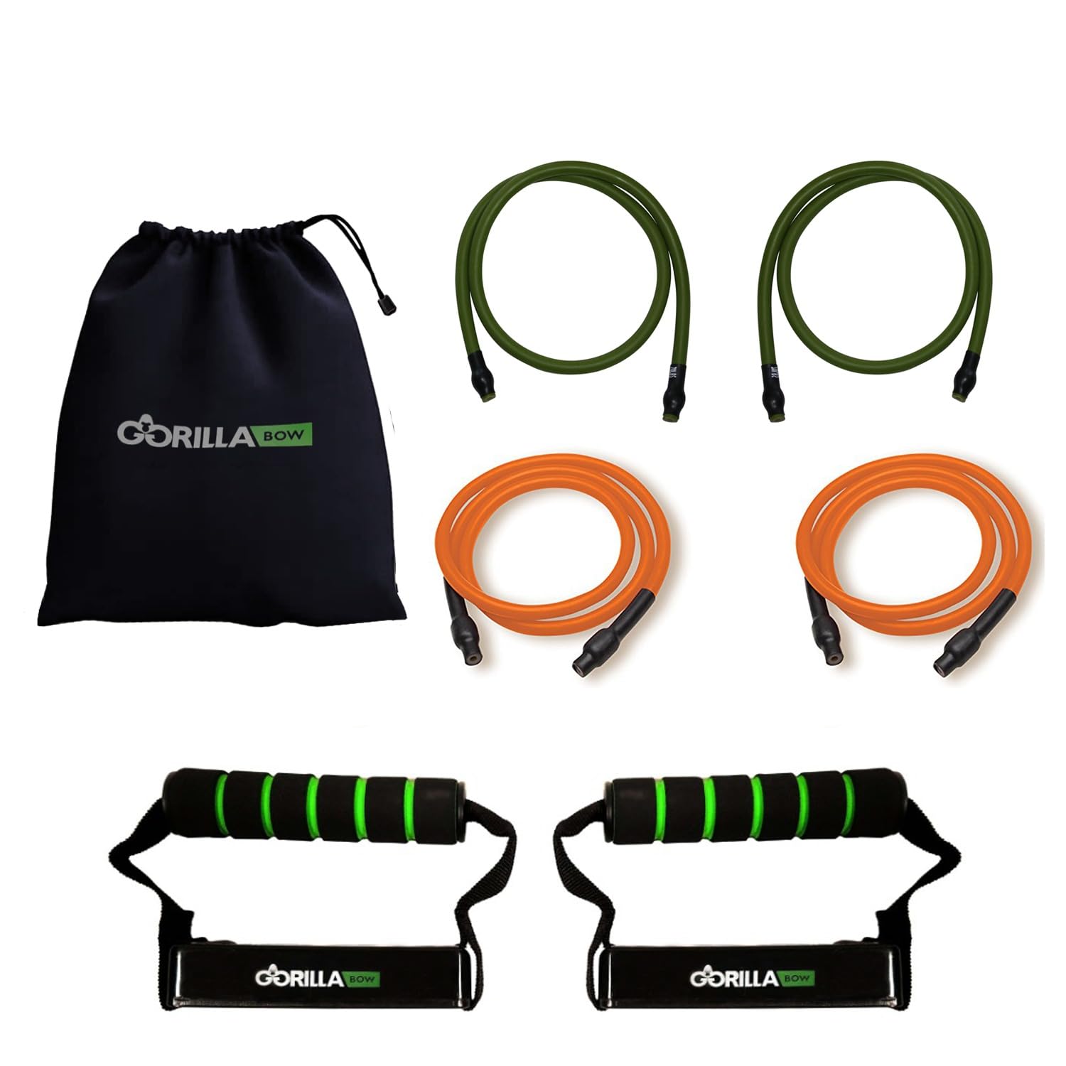 Gorilla Bow 220 lb Resistance Bands with Handles Quick-Lock Exercise Bands with Handles, Multi-Layer Tubes, Ergonomic Grip for Full-Body Strength