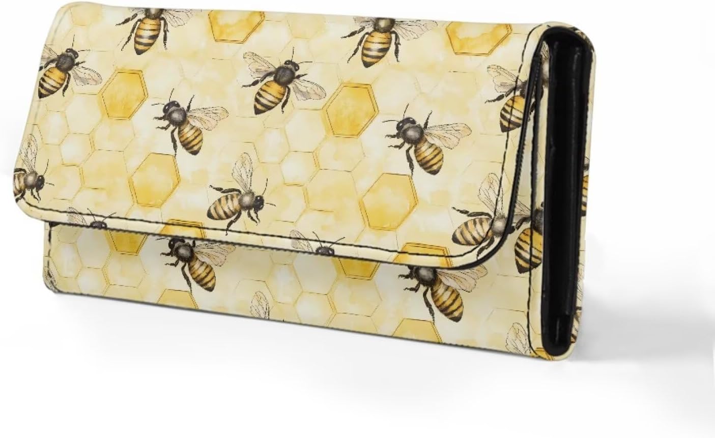 AFPANQZ Cute Bee Hive Honey Long Clutch for Ladies Girls Large Luxury Women's RFID Blocking Tri-fold Leather Wallet Zipper Travel Purse Big Capacity Phone Holder Coin Zip Pocket Multi Cards, Yellow - Image 4
