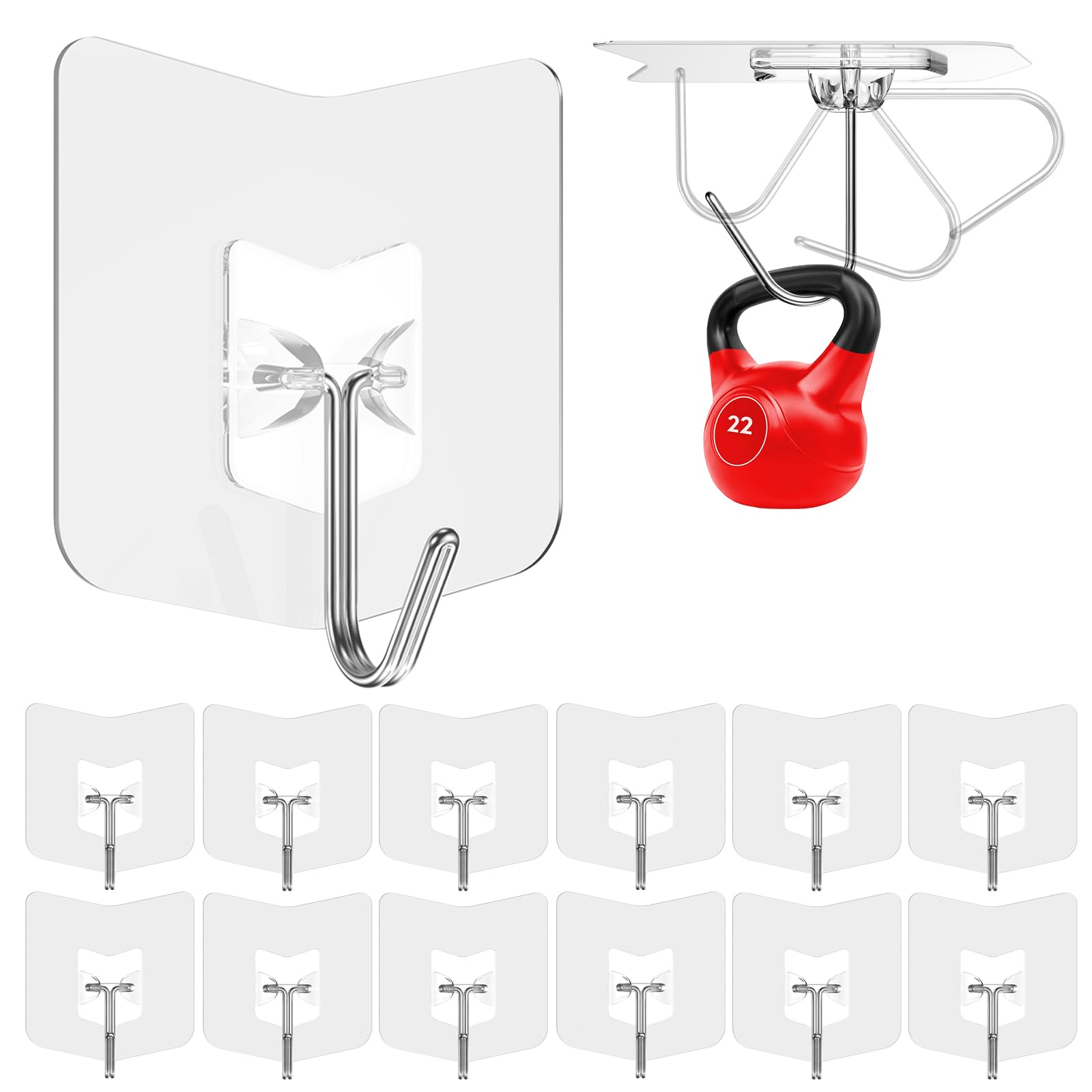 Heavy Duty Shower Hooks 12 Pack - Holds 15 lbs, No Drill Stick Plastic Adhesive Hook Hangers for Hanging Towel Bathroom, Kitchen, Cabinet - Strong