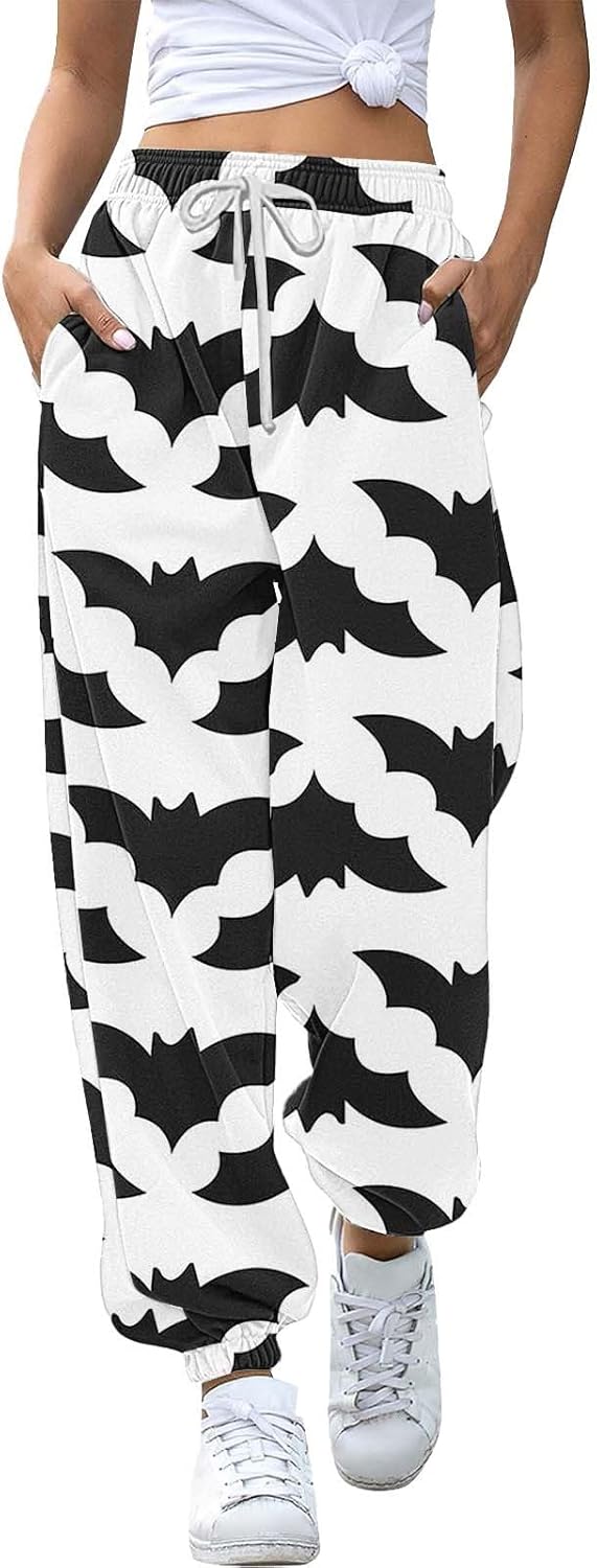 Halloween Sweatpants Women Gothic Witch Patterned Jogger Cinch Bottom Casual Wide Leg Sweat Pants with Pockets