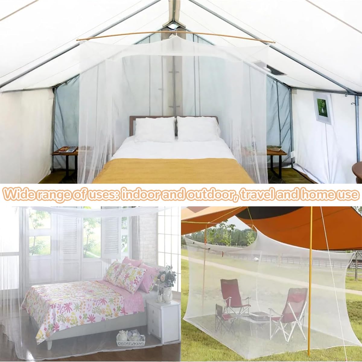 Forhome Mosquitera Cama, Universal Mosquito Net Cuadrados, Mosquitera Grande para el Hogar o de Vacaciones Doble Rectangular para Cama Grande （200 * 200 * 220cm）