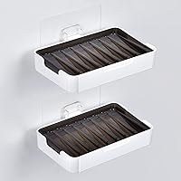 Vista 10 de YOHOM Jabonera adhesiva con bandeja de drenaje, barra de ducha blanca, soporte para jabón montado en la pared para baño, soporte para bandeja