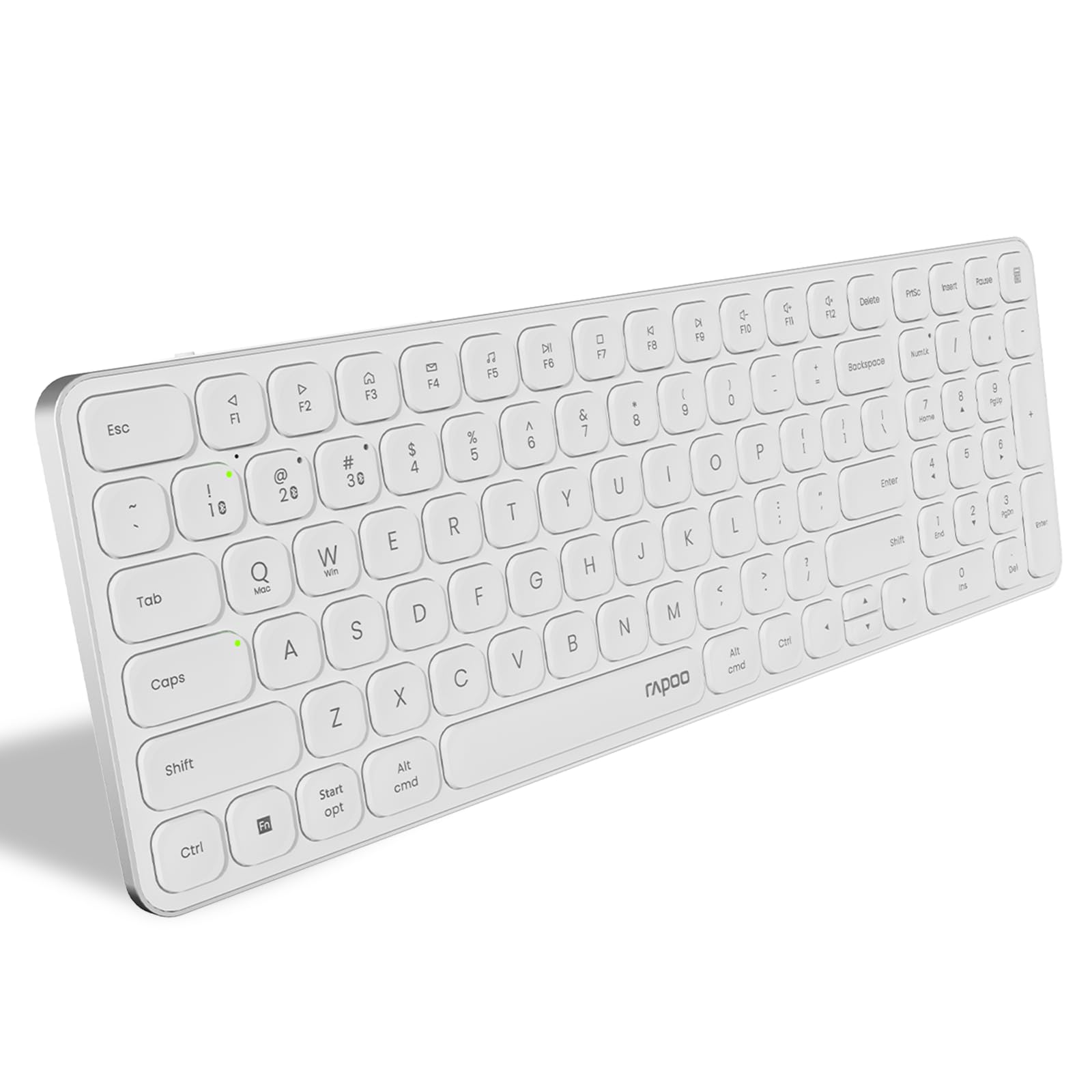 Rapoo E9350L Bluetooth Wireless Multi-Device Keyboard(4 Devices), Numpad, Led Indicators, Ultra-Thin, Ergonomic, Compatible with Windows, iOS, Android, Tablets, Smartphones - White, 3-Year Warranty