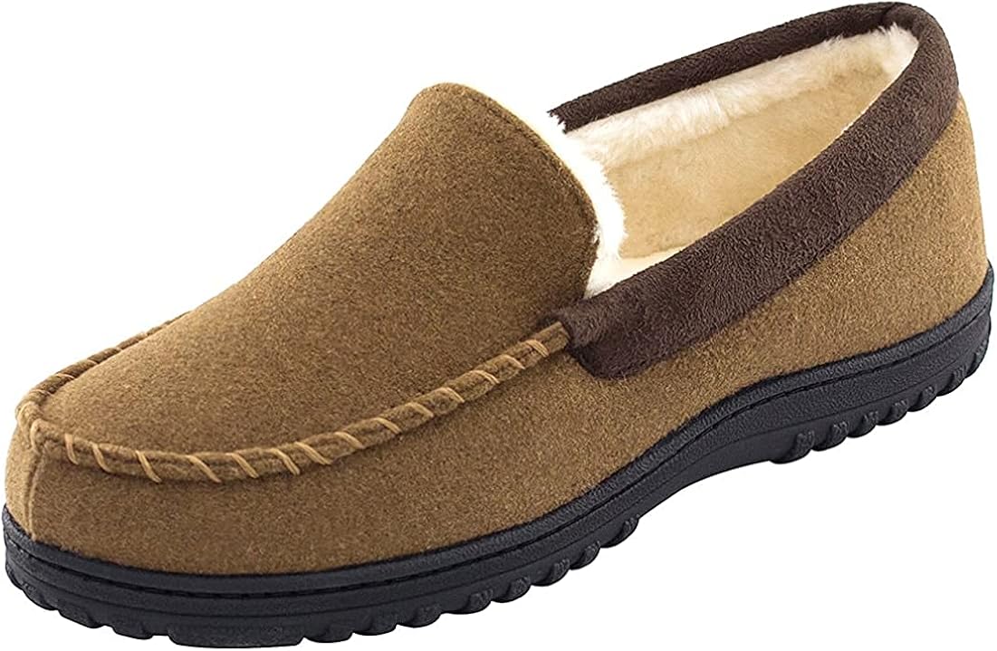 Men's Comfy Micro Wool Moccasin Slippers House Shoes Indoor/Outdoor