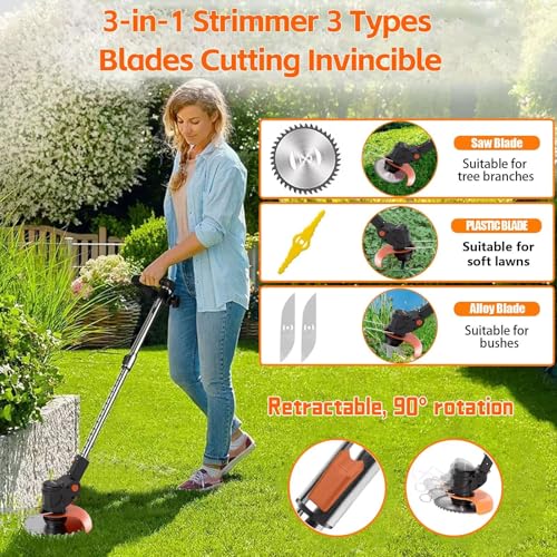 Cordless Strimmer, Garden Strimmer With Metal Blades, Strimmer Cordless With 2 Batteries And UK Charger, Grass Trimmer Length Adjustable, Suitable for Home Gardens, Lawns, Bushes 4 Cordless Strimmer, Garden Strimmer With Metal Blades, Strimmer Cordless With 2 Batteries And UK Charger, Grass Trimmer Length Adjustable, Suitable for Home Gardens, Lawns, Bushes - Image 4