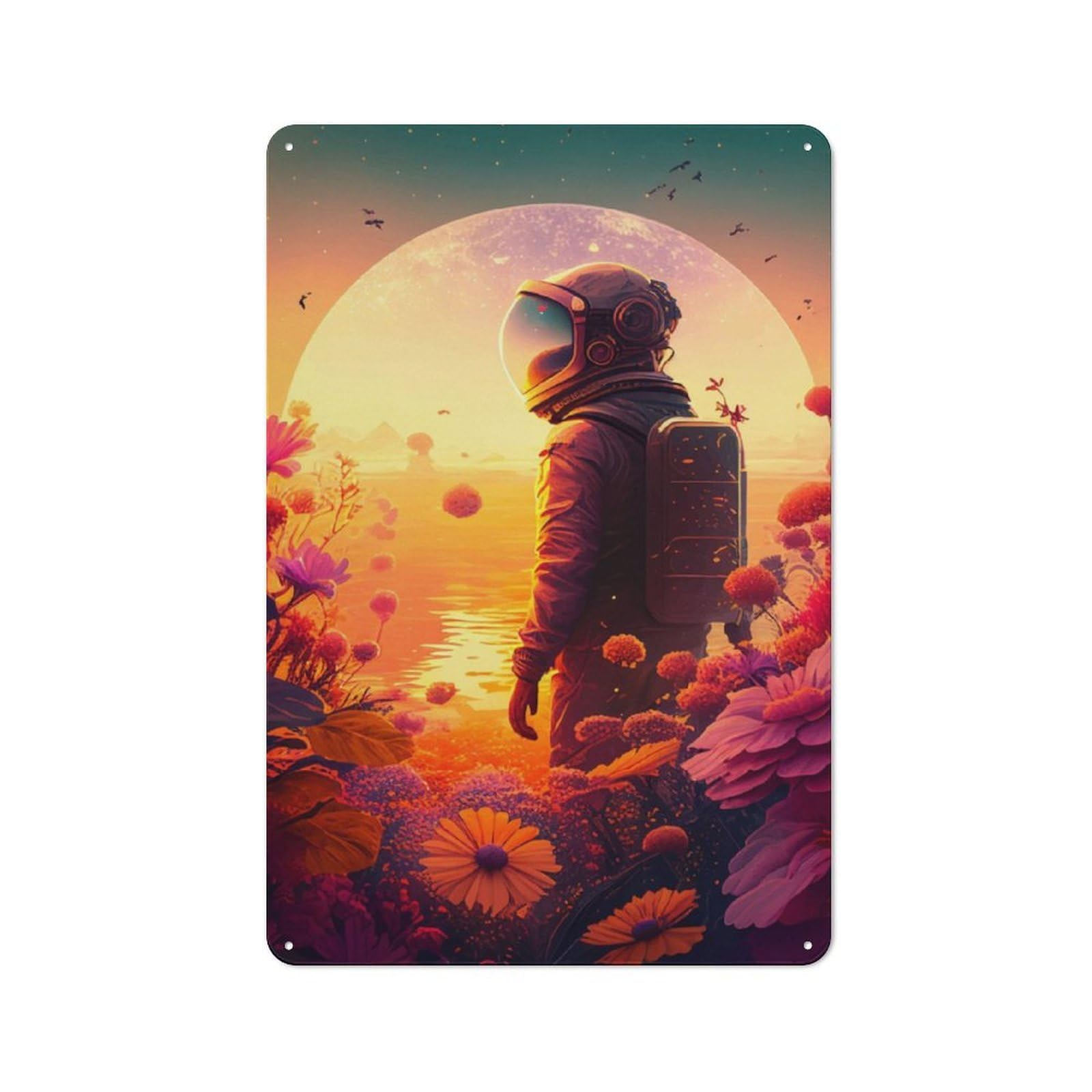 Country Style Astronaut Retro Space Decorative Metal Sign 30x20cm, Bistro Wall Plaque for Restaurant, Kitchen, Counter Or Breakfast Nook