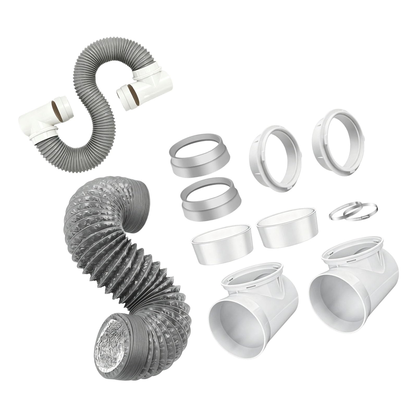 PANGBOER Multi Purpose Clothes Dryer Venting Bundle with Metal Elbows and Tough PVC HDPE Pipes for Home Laundry Setup Dryer Vent Connector