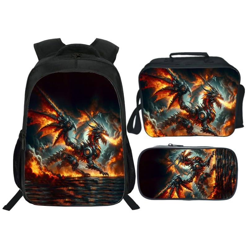 nanen School Backpack Set for Girls Boys 3-in-1 Kids Teens Elementary Middle School Bookbag with Lunch Bag Pencil Case