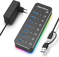 RSHTECH 7 portos USB 3.0 Hub RGB világítással, alumínium, 20W tápegység 1