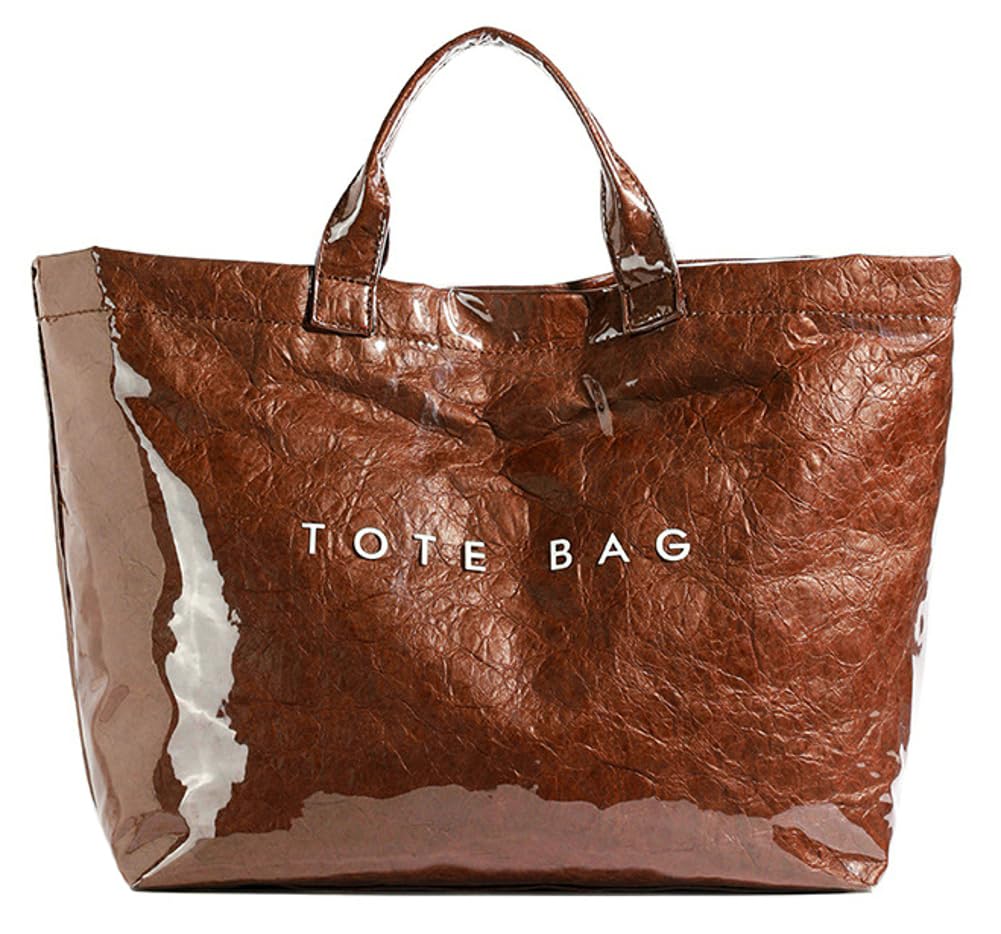 Caistre Women's PVC Tote Handbags Shoulder Bag Winter Fall Fashion Kraft Paper Tote Bag Y2K Large Shopping Bag