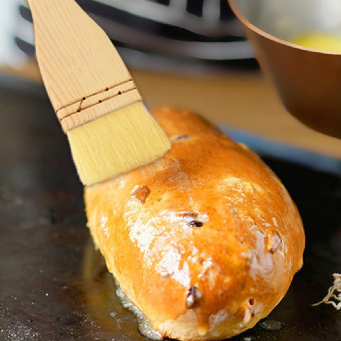 Wood Pastry Brush for Baking Cooking Sauce Butter Oil Marinades Kitchen | Streamlined Handle Reaches Cracks and Crevices, Suspension Hole Enables Easy Storage, Direct Food Contact for Culinary Tasks