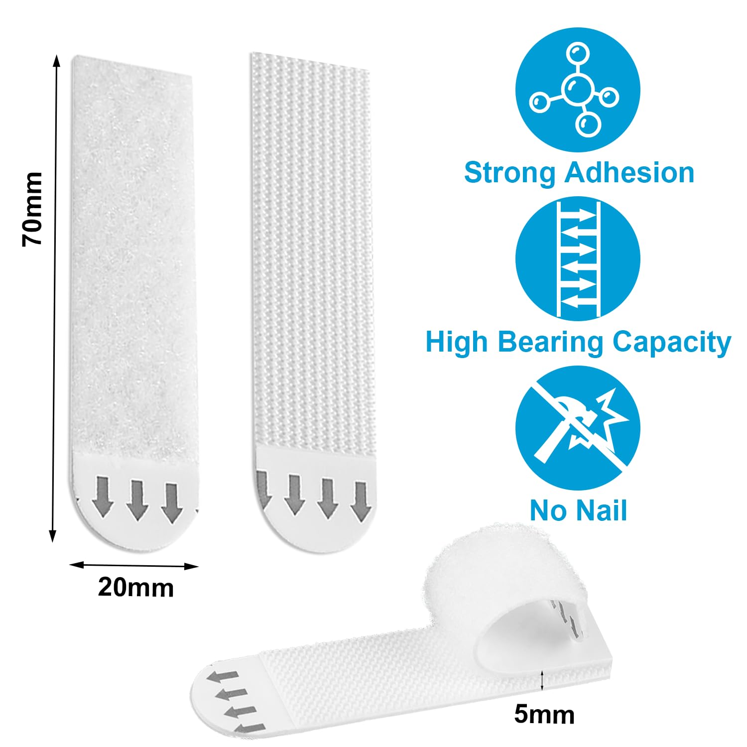 24 Strisce Appendi Quadri Senza Chiodi, 12 Paia Attaccare Quadri Senza Chiodi 20mm x 70mm Strisce Appendiquadri Stretch Adesivo per Quadri, Cornici, Decorazioni Natalizie e Poster