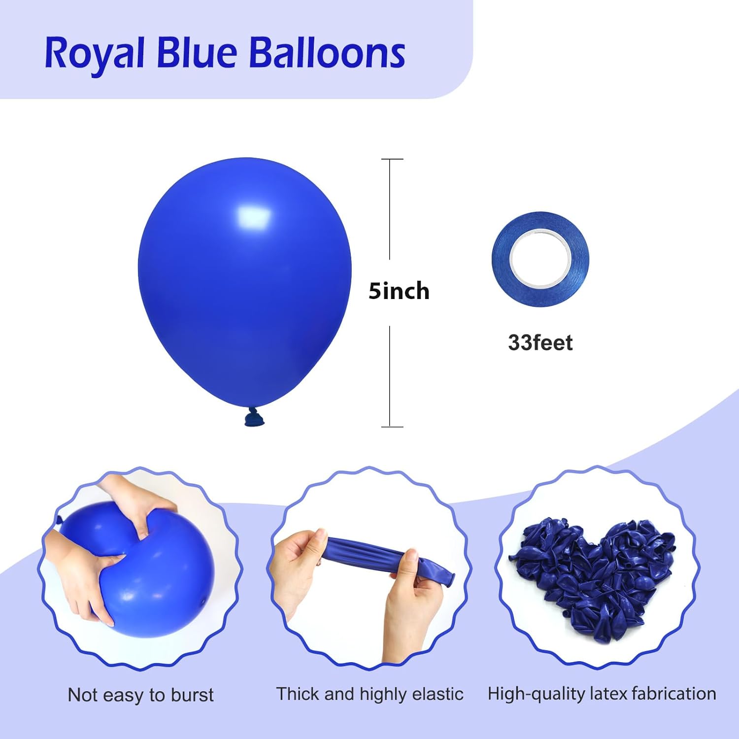 FOTIOMRG 120pcs 5 inch Royal Blue Balloons, Small Royal Blue Latex Party Balloons Helium Quality for Birthday Graduation Baby Shower Baseball Nautical Wedding Party Decorations (with Blue Ribbon) - Image 2