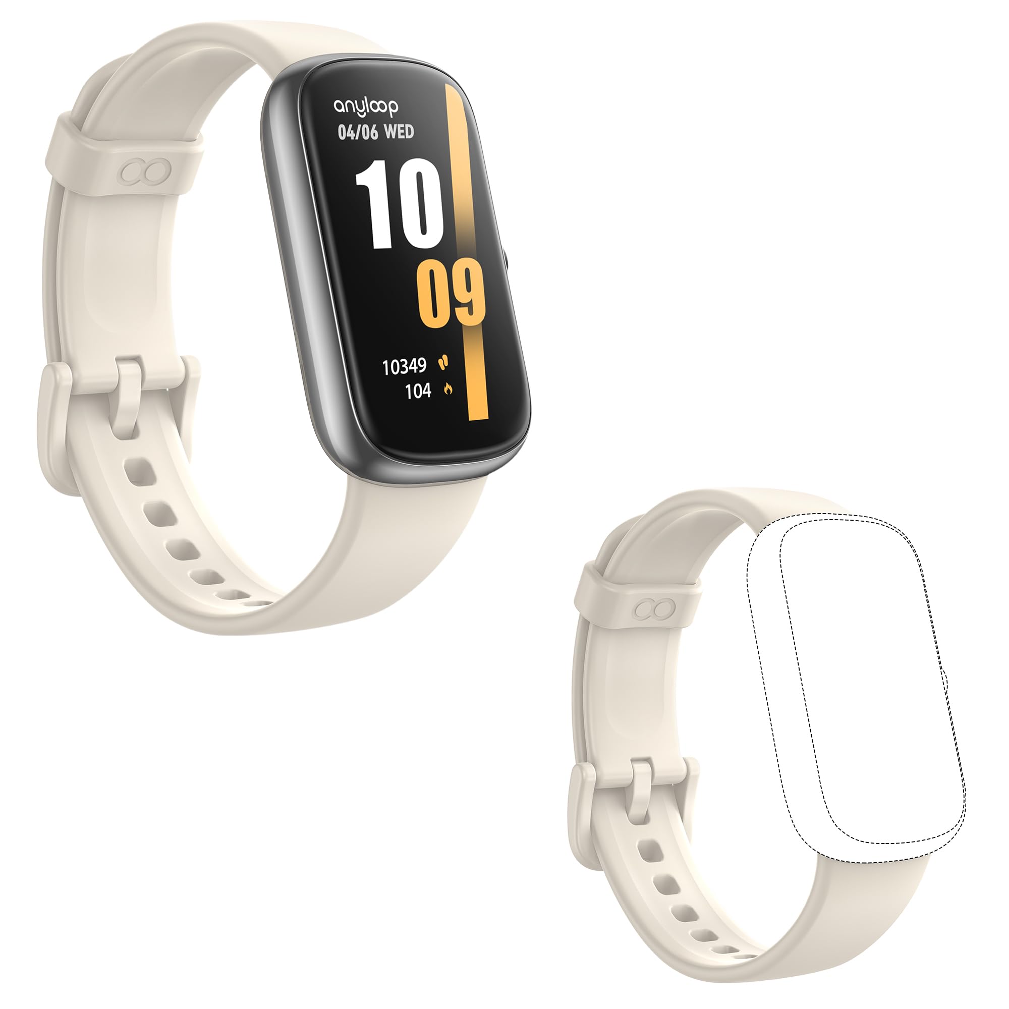 anyloop Fitness Tracker ALB1pro (Cream) with 16mm Replacement Strap/Smartwatch Band (Cream)