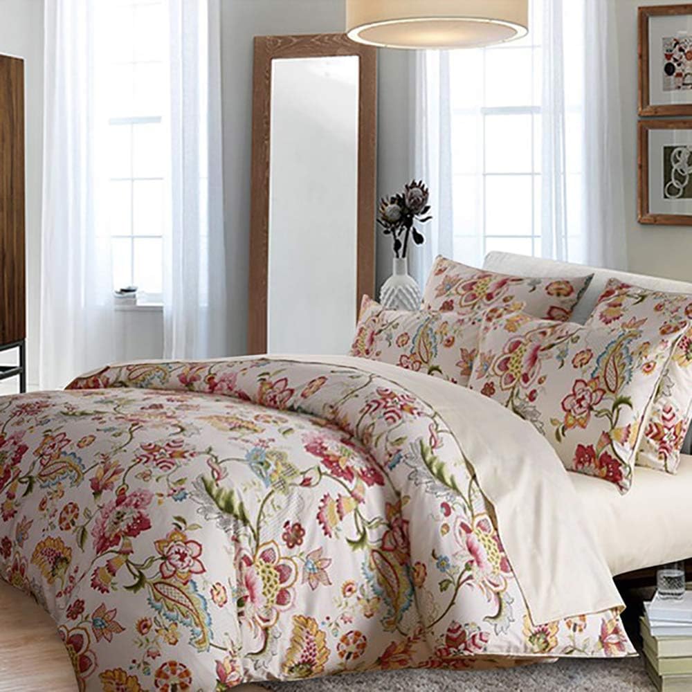 USTIDE Shabby Floral Duvet Cover Set 3-Piece Farmhouse Vintage Cotton Bedding King 230x220cm Blossom Comforter Set - Image 2