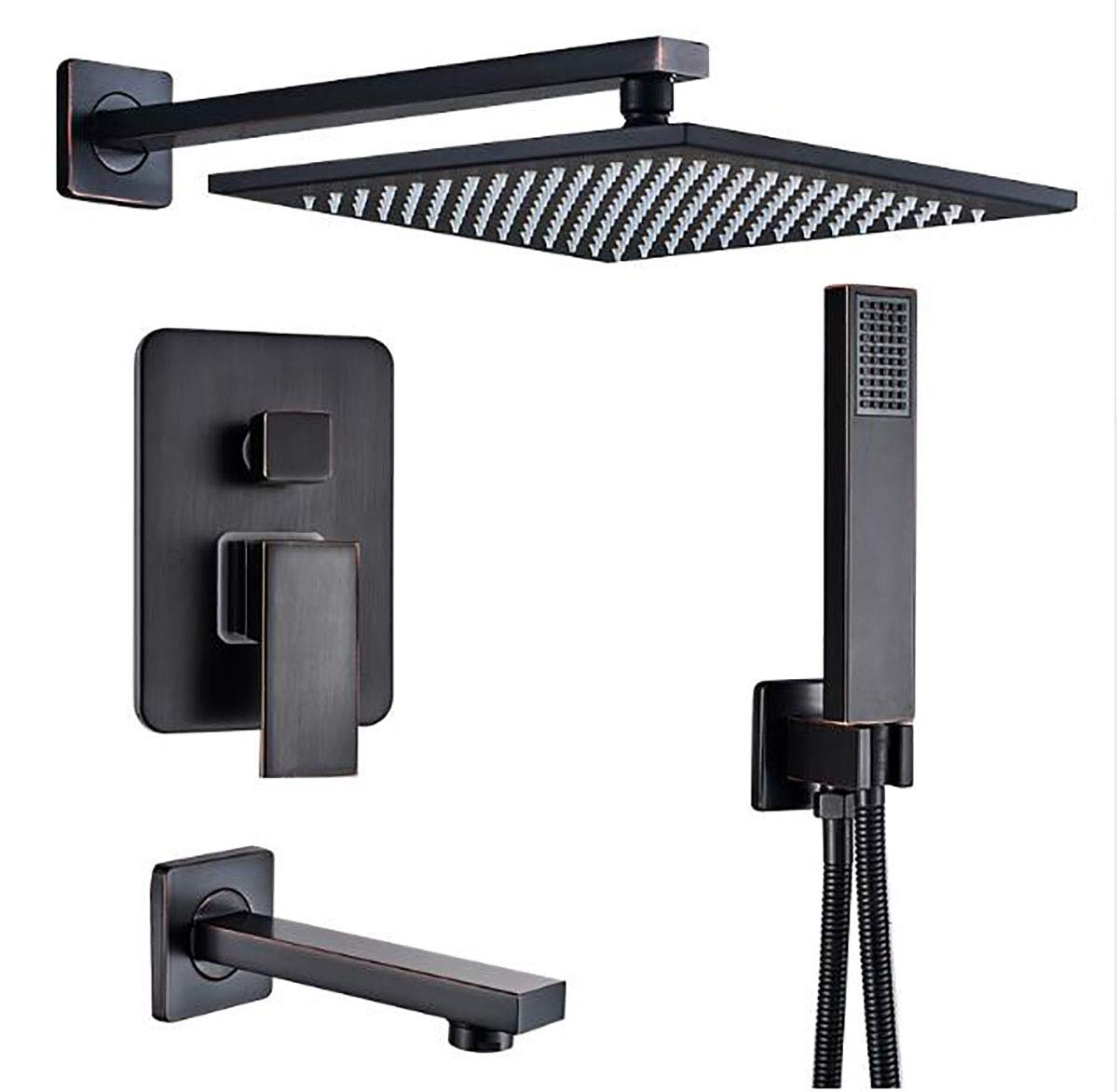 Rubinetti per Doccia a Scomparsa Neri Set 12 "Soffione Doccia a Pioggia in Ottone Miscelatore monocomando Doccia per Bagno