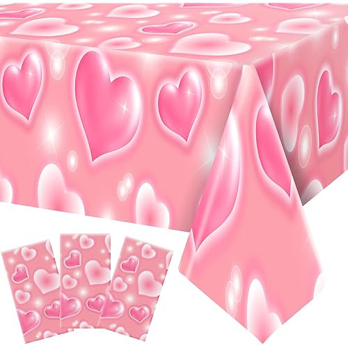 Tudomro 3 Pack Valentines 2000s Tablecloth Decoration 54 x 108 Inches Cholo Party Table Cover Y2k Party Decoration Heart Disposable Table Decor for Birthday Galentines Supplies(Pink)