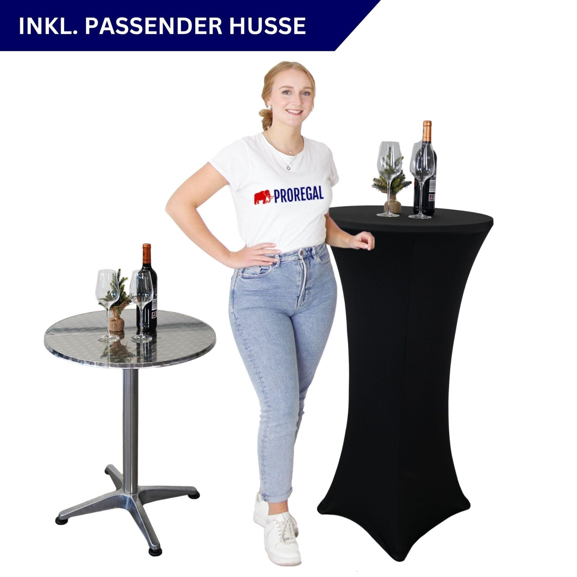 CHEFGASTRO Stehtisch höhenverstellbar mit Husse klappbar Rund HxØ 75-115x60cm Bistrotisch In- & Outdoor Aluminium MDF-Platte mit Edelstahlbeschichtung Silber Gastro wetterfest Klapptisch Gartentisch
