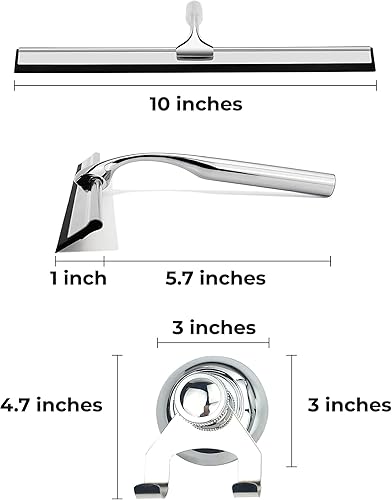 Miniatura 7 de Escobilla de goma para puerta de cristal de ducha con soporte, hoja de silicona de 10 pulgadas, mango cromado de acero inoxidable, para ventana de