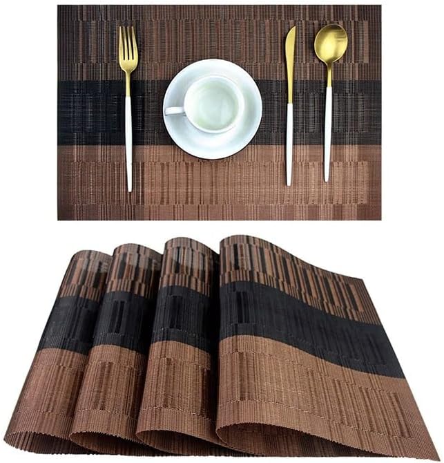 Heat Resistant Placemats Non-Slip Place Washable Insulation Woven Vinyl Table Mats for Kitchen Dining Room(White-Patch Five-Pointed star4)
