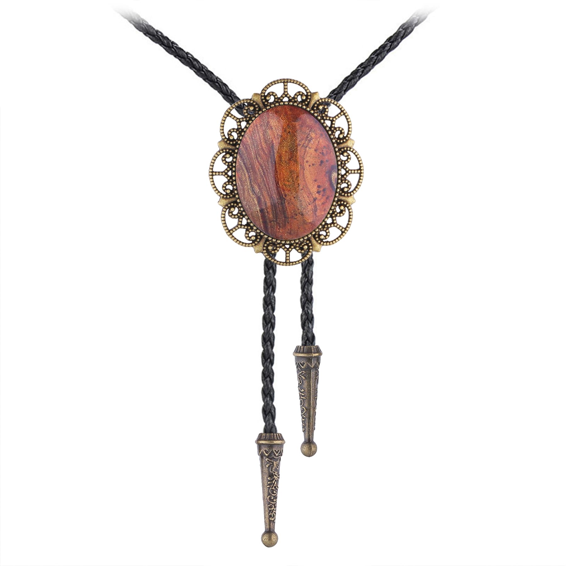 Jeilwiy Bolo Tie for Men Real Stone Westwern Cowboy Ties Silver Bolos Women Leather Necktie Gift for Birthday Christmas