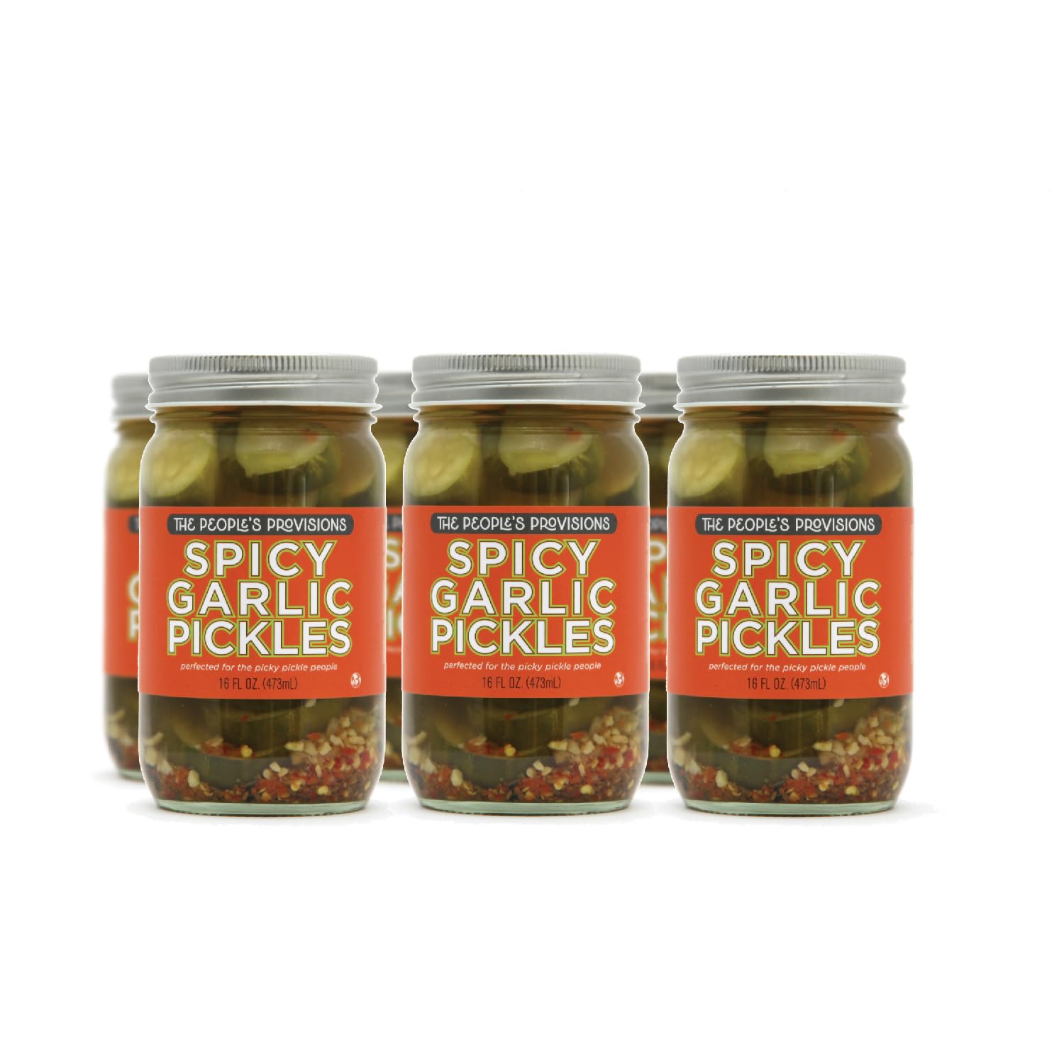 The People's Provisions - Spicy Garlic Pickles 16oz - Crunchy, Spicy, Thick Cut Spicy Garlic Pickle Chips (6-pack)