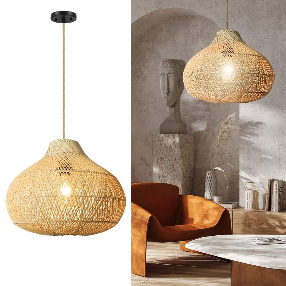 LYMSXAZOU Natural Rattan Chandeliers Antique Lantern Pendant Lighting New Chinese Hanging Lamps Southeast Asian Restaurant Chandelier Home Decoration Fixture For Living Room,Dinner Room