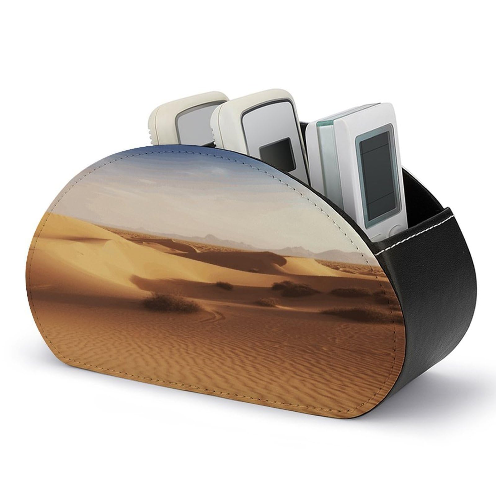 FekiLoot Desert Landscape Remote Control Holder with 5 Compartments Multi-functional TV Remote Caddy Organizer Leather TV Remote Holder Desktop Organizer Store for Bedside Table Office Desk