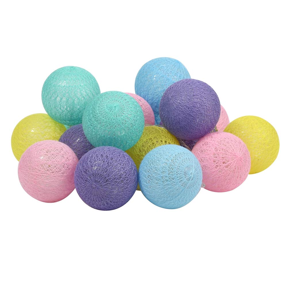 XhuangTech 30 LEDs Cotton Ball String Lights Fairy Light Battery Powered String Lights for Patio Lawn Garden Party Decoration (Macaron, 30 Lights,4.8m)