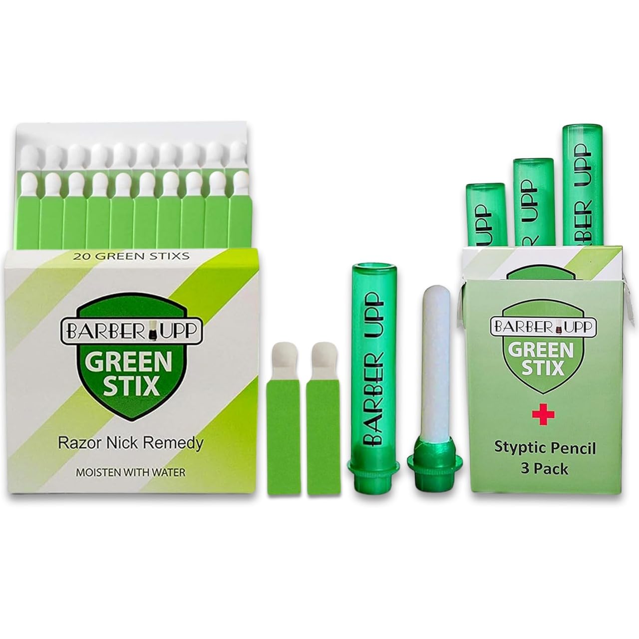 Green Stix + Styptic Pencil Set - Aluminum Sulfate Anti-Bleed Accessories for Shaving Nicks, Razor Cuts, Canker Sore - Block & Stop Bleeding Fast - For Men & Women, 3 Pencils & 20 Sticks