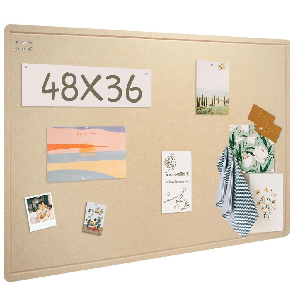 AMERTEER Felt Bulletin Board 90x120 cm, Decorative Framed Pin Board for Wall, Large Notice & Photo Memo Board for Home, Office, School & Kitchen